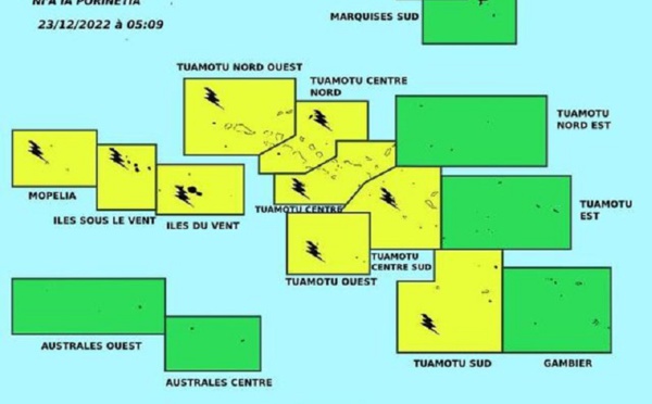 Vigilance jaune pour les orages sur la Société et les Tuamotu