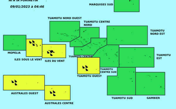 Fortes pluies, vigilance jaune sur la Société, les Australes et les Tuamotu ouest