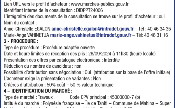 AVIS DE PUBLICITE DE MARCHE PUBLIC