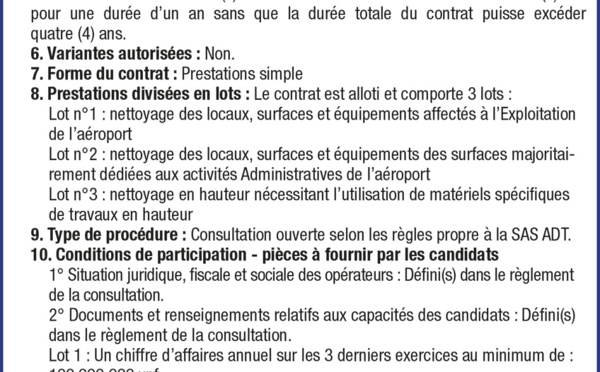 AVIS D'APPEL PUBLIC A LA CONCCURENCE - PRESTATIONS DE NETTOYAGE - AEROPORT TAHITI FAA'A