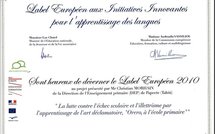 Remise du trophée Label européen des langues au salon Expo langues à Paris