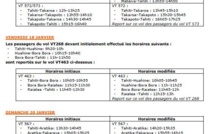 AIR TAHITI: modifications des vols des 17, 18 et 20 janvier