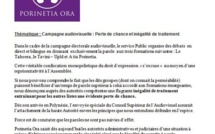 Communiqué de Porinetia Ora: "Campagne audiovisuelle : Perte de chance et inégalité de traitement"
