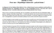 Communiqué du Tavini: "Marine Le Pen : Pour une « République immorale » polynésienne !"