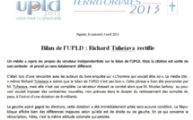 Communiqué de l'UPLD: "Bilan de l’UPLD : Richard Tuheiava rectifie"