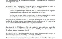 Modification des vols AIR TAHITI NUI