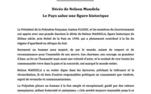 Communiqué de la Présidence: Décès de Nelson Mandela Le Pays salue une figure historique