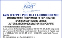 L’AÉROPORT DE TAHITI LANCE UN AVIS D'APPEL PUBLIC A LA CONCURRENCE: AMÉNAGEMENT, ÉQUIPEMENT ET EXPLOITATION D'UN CONCEPT STORE CURIOS