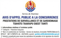 AVIS D'APPEL PUBLIC A LA CONCURRENCE - PRESTATIONS DE SURVEILLANCE ET DE GARDIENNAGE - TOAHOTU TAIARAPU OUEST