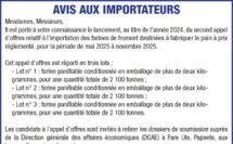 LA DIRECTION GÉNÉRAL DES AFFAIRES ECONOMIQUES INFORME DU LANCEMENT DU SECOND APPEL D'OFFRES: IMPORTATION DES FARINES DE FROMENT