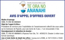 LA SEML TE ORA NO ANANAHI LANCE UN AVIS D'APPEL D'OFFRES: PRESTATIONS DE SERVICES POUR L'EXPLOITATION DE L'ASSAINISSEMENT COLLECTIF DES EAUX USÉES