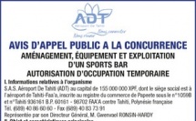 L’AÉROPORT DE TAHITI LANCE UN AVIS D’APPEL PUBLIC A LA CONCURRENCE: AMÉNAGEMENT, ÉQUIPEMENT ET EXPLOITATION D'UN SPORTS BAR